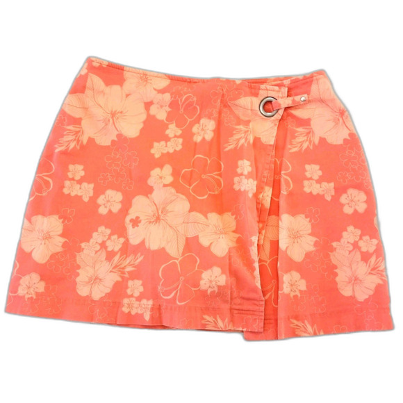 Fashion Bug Stretch Midi Skirt Shorts 14 Orange With Floral Designs #B055 - Picture 1 of 7